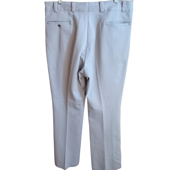 36x31 Vintage 70's Polyester Knit Pants Light Gray Flare Stretch Distress Lawyer - Picture 3 of 10